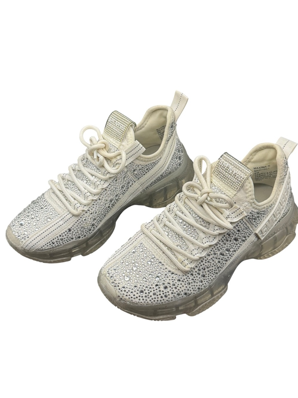Steve Madden Maxima-R White Chunky Sneakers Silver Rhinestone Bling Women's 8M